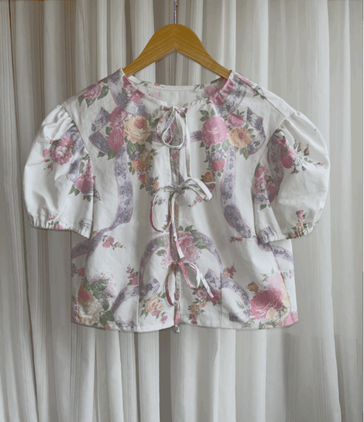 Vintage inspired blouse roze met bloemen - Afbeelding 2